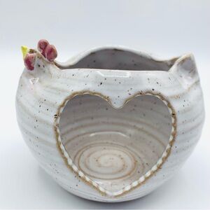 Rustic Handmade Hen Chicken Pottery Tealight Holder – Heart Cutout